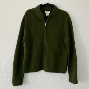 Talbots Olive Green Full Zip 100% Wool Sweater Women’s XL Long Sleeve Mock Neck
